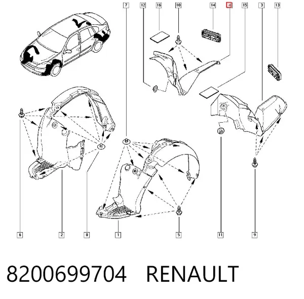 Подкрылок задний правый 8200699704 Renault (RVI)