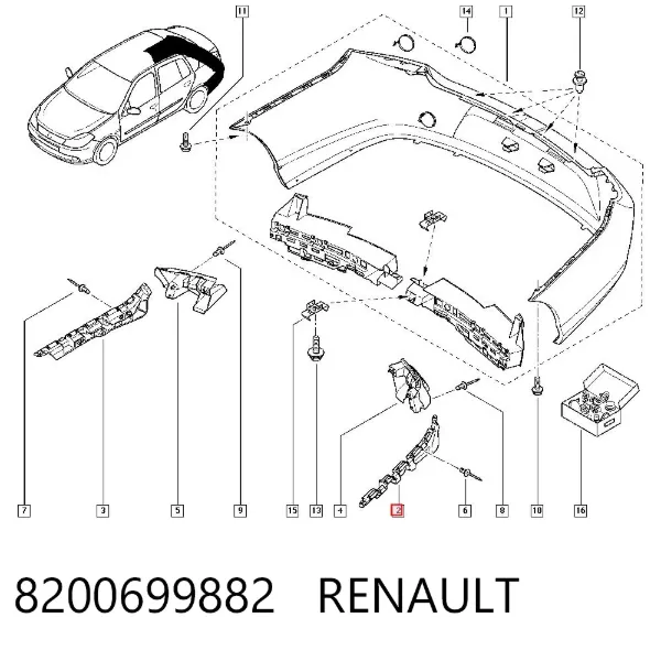 Кронштейн бампера заднего внешний левый 8200699882 Renault (RVI)