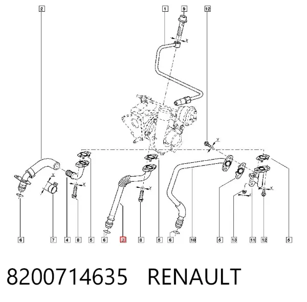 Трубка (шланг) отвода масла от турбины 8200714635 Renault (RVI)