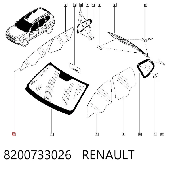 Стекло двери передней правой 8200733026 Renault (RVI)