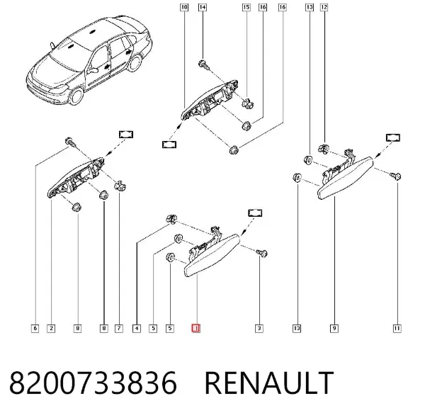 Ручка двери левой наружная передняя/задняя 8200733836 Renault (RVI)