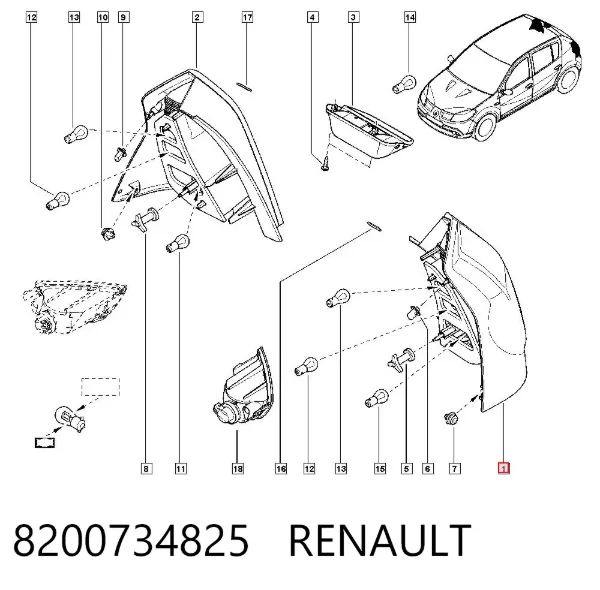 Фонарь задний левый 8200734825 Renault (RVI)