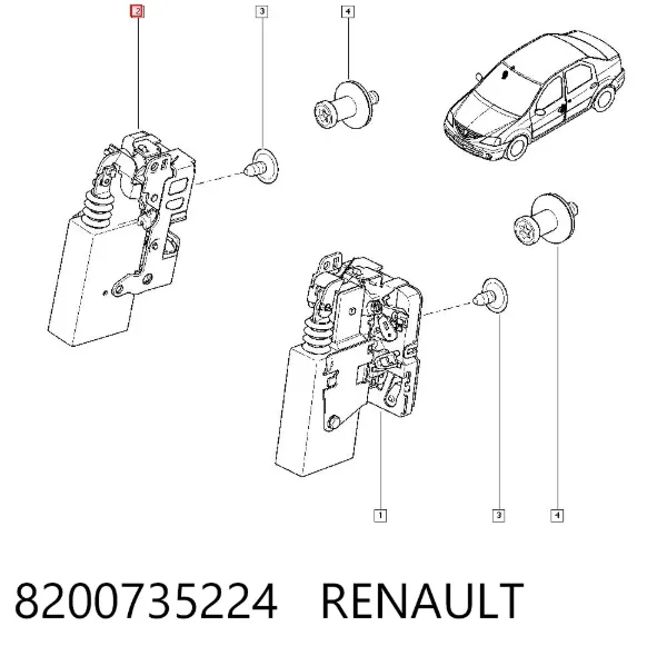 Замок передней правой двери 8200735224 Renault (RVI)