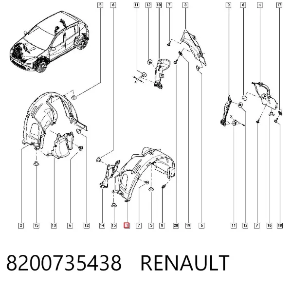Подкрылок передний левый 8200735438 Renault (RVI)