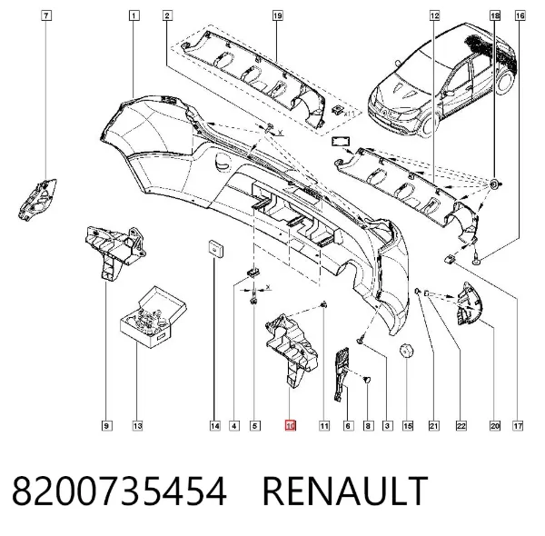 Кронштейн бампера заднего левый 8200735454 Renault (RVI)