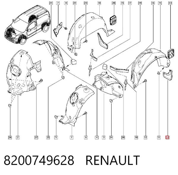 Брызговик задний левый 8200749628 Renault (RVI)