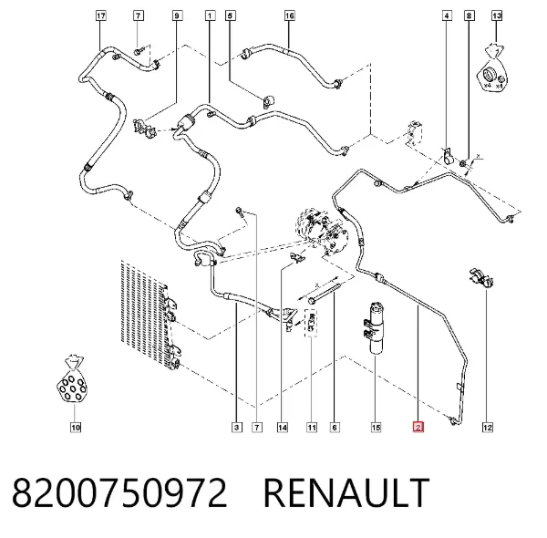 Шланг кондиционера, от радиатора к испарителю 8200750972 Renault (RVI)