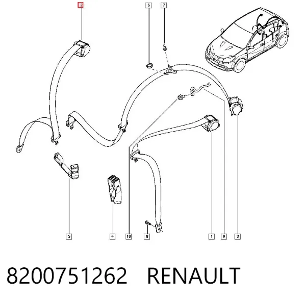 Ремень безопасности задний левый 8200751262 Renault (RVI)