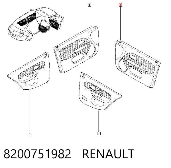 Обшивка (облицовка) внутренняя двери передней правой 8200751982 Renault (RVI)