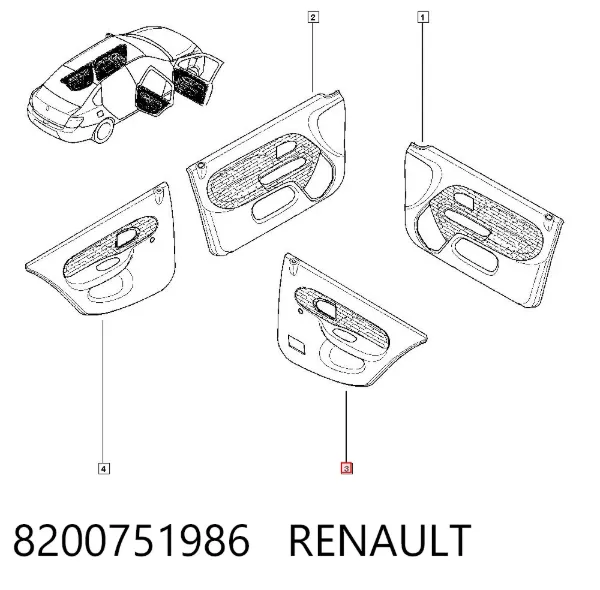 Обшивка (облицовка) внутренняя двери задней правой 8200751986 Renault (RVI)
