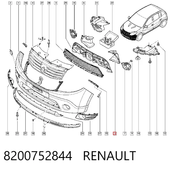 Дефлектор переднего бампера левый 8200752844 Renault (RVI)