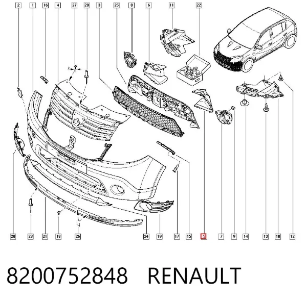Дефлектор переднего бампера левый 8200752848 Renault (RVI)