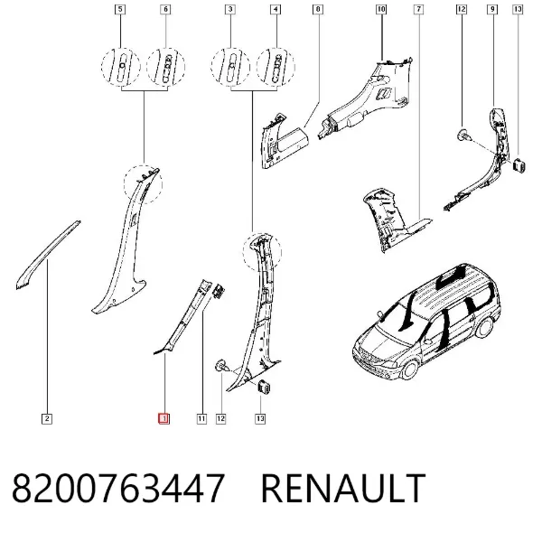 Обшивка стойки кузова внутренняя передняя левая 8200763447 Renault (RVI)