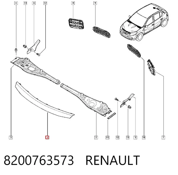 Молдинг решетки радиатора 8200763573 Renault (RVI)