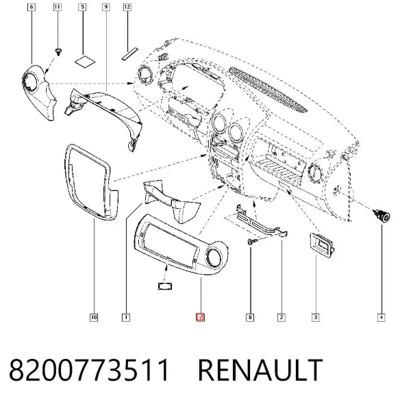 Молдинг (накладка) приборной панели "торпедо" правый 8200773511 Renault (RVI)