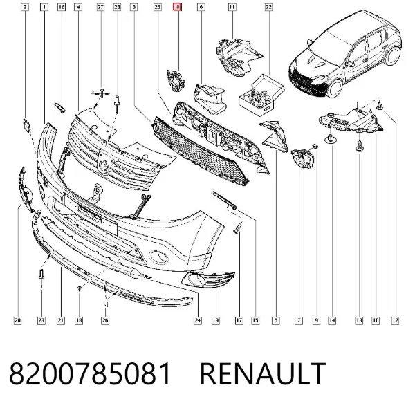 Заглушка (решетка) противотуманных фар бампера переднего правая 8200785081 Renault (RVI)