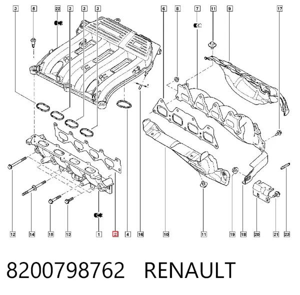 Прокладка впускного коллектора 8200798762 Renault (RVI)