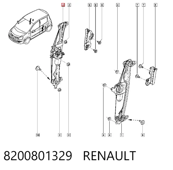 Механизм стеклоподъемника двери задней правой 8200801329 Renault (RVI)