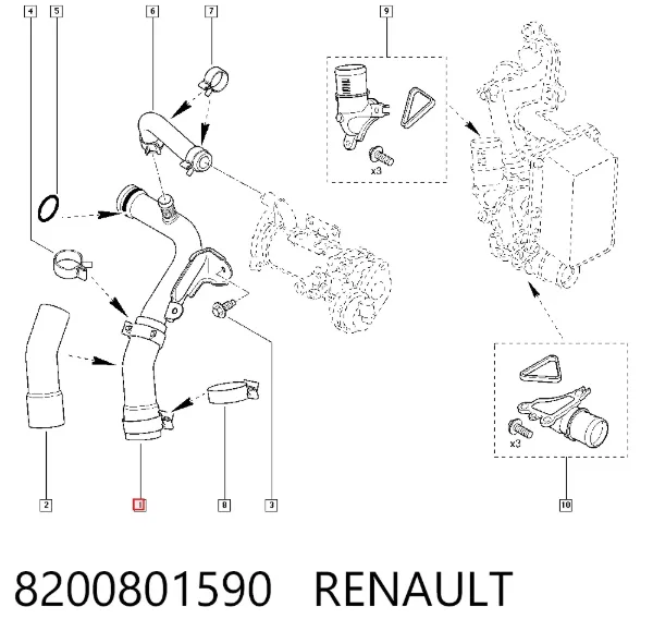 Патрубок системы охлаждения 8200801590 Renault (RVI)
