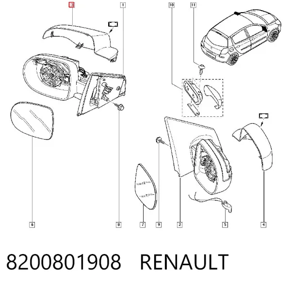Накладка (крышка) зеркала заднего вида левая 8200801908 Renault (RVI)