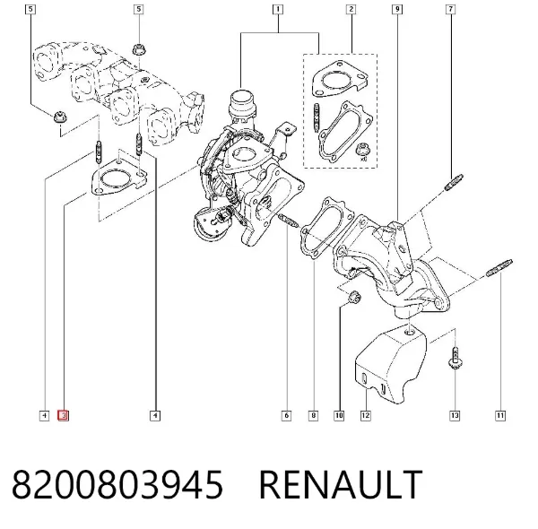 Прокладка турбины выхлопных газов, впуск 8200803945 Renault (RVI)