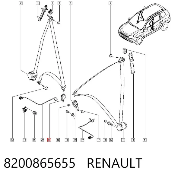 Рычаг (замок) фиксации ремня безопасности передний 8200865655 Renault (RVI)