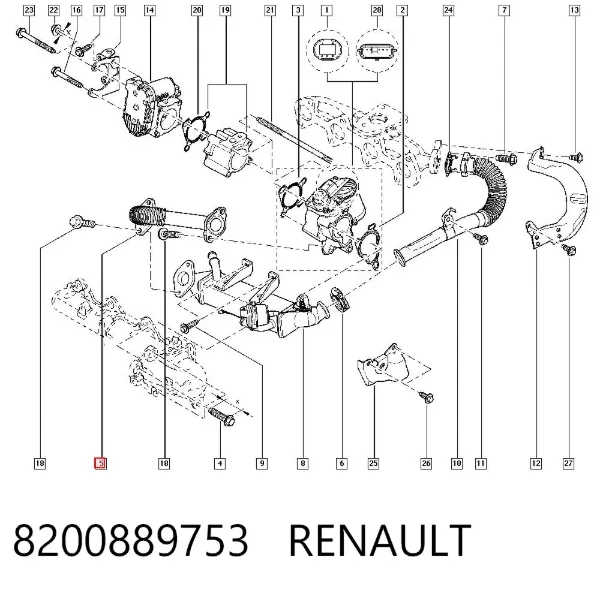Шланг (патрубок) радиатор EGR, обратка 8200889753 Renault (RVI)