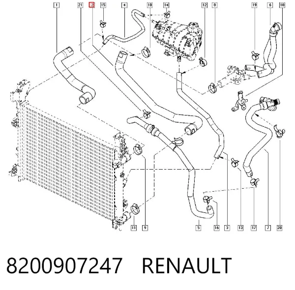 Нижний шлаг радиатора охлаждения 8200907247 Renault (RVI)