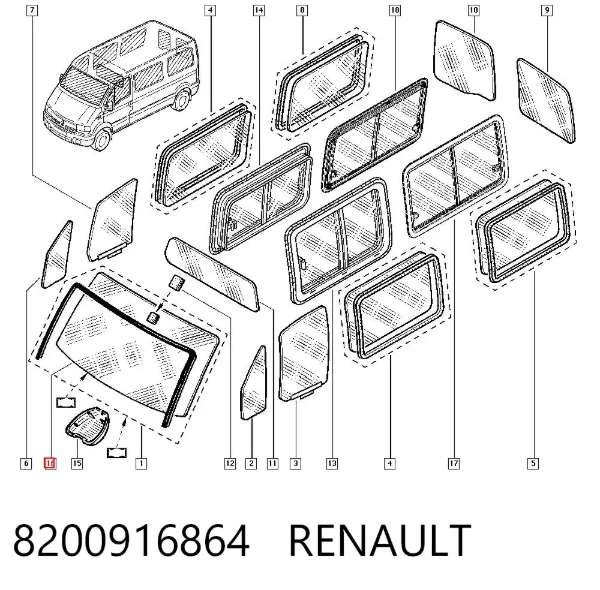 Лобовое стекло 8200916864 Renault (RVI)