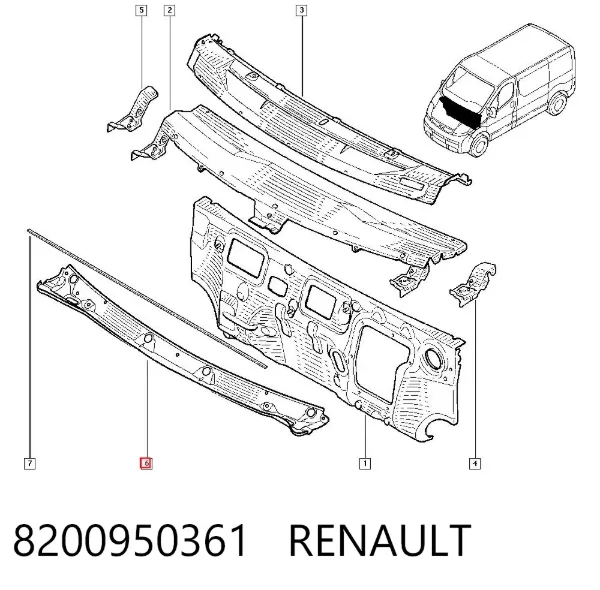 Водосток лобового стекла, жабо 8200950361 Renault (RVI)