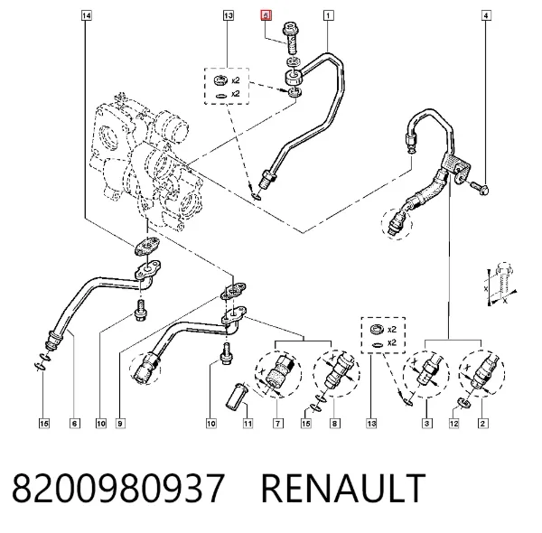 Болт трубки турбины подачи масла 8200980937 Renault (RVI)