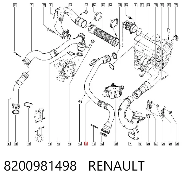 Патрубок интеркулера 8200981498 Renault (RVI)
