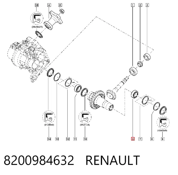Подшипник раздаточной коробки, выходного вала, передний 8200984632 Renault (RVI)