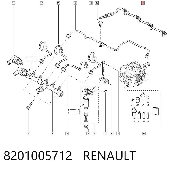Обратная топливная трубка 8201005712 Renault (RVI)