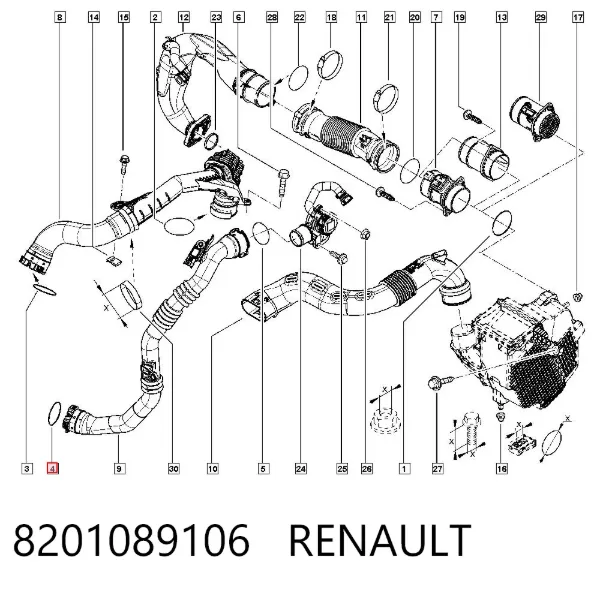 Уплотнительное кольцо (прокладка) патрубка интеркуллера 8201089106 Renault (RVI)
