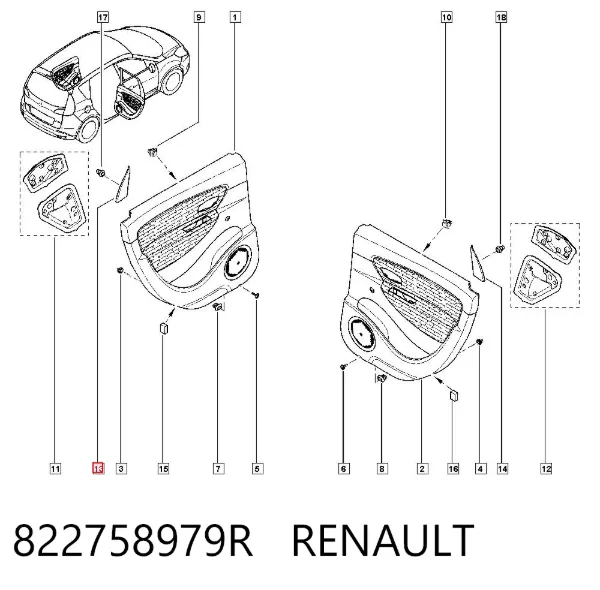 Обшивка (облицовка) внутренняя двери задней левой 822758979R Renault (RVI)