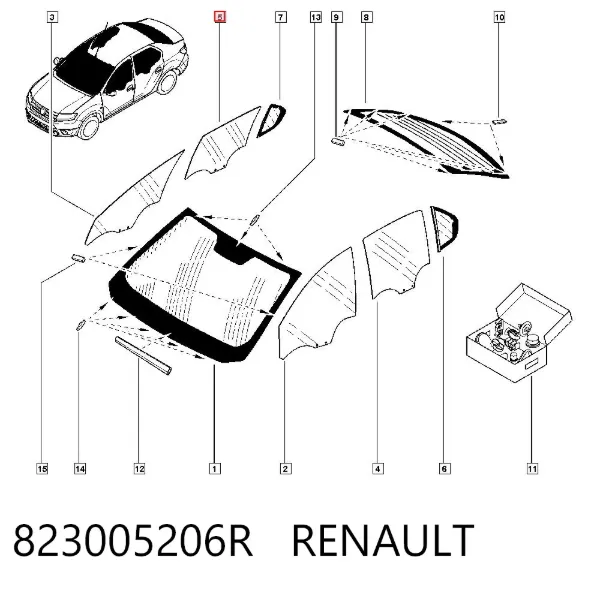 Стекло двери задней правой 823005206R Renault (RVI)