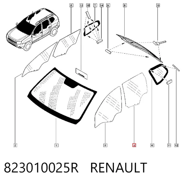 Стекло двери задней левой 823010025R Renault (RVI)