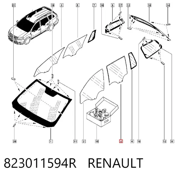 Стекло двери задней левой 823011594R Renault (RVI)