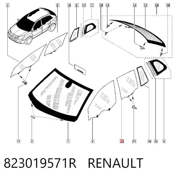 Стекло двери задней левой 823019571R Renault (RVI)