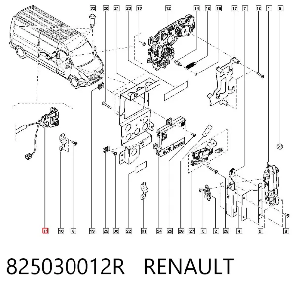 Замок двери боковой сдвижной левой 825030012R Renault (RVI)