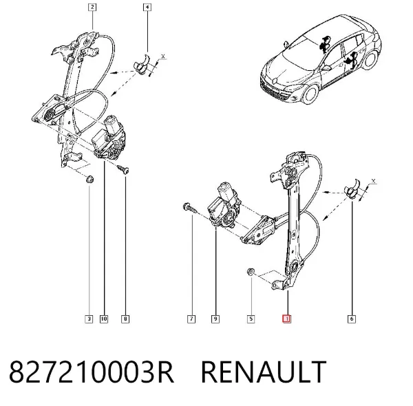 Механизм стеклоподъемника двери задней левой 827210003R Renault (RVI)