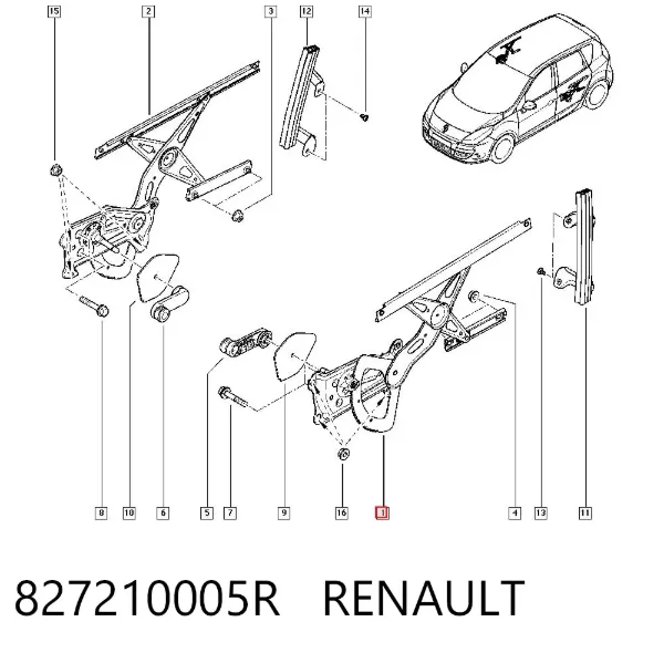 Механизм стеклоподъемника двери задней левой 827210005R Renault (RVI)