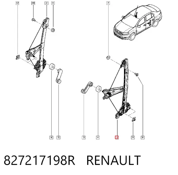 Механизм стеклоподъемника двери задней левой 827217198R Renault (RVI)