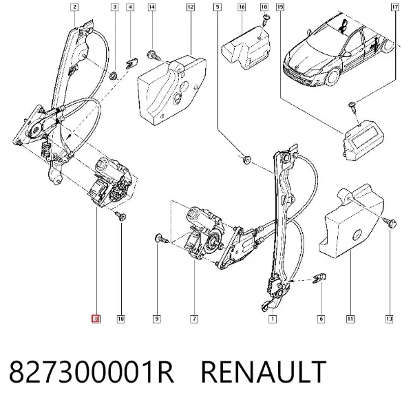 Мотор стеклоподъемника двери задней правой 827300001R Renault (RVI)