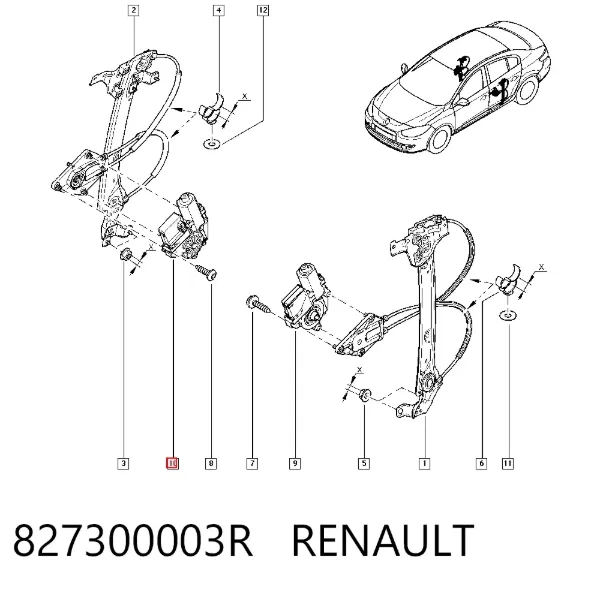 Мотор стеклоподъемника двери задней правой 827300003R Renault (RVI)