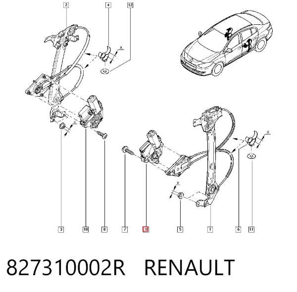Мотор стеклоподъемника двери задней левой 827310002R Renault (RVI)