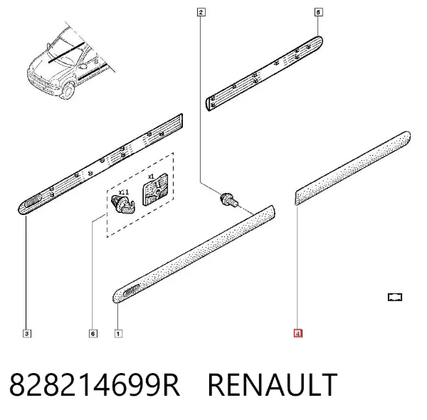 Молдинг задней левой двери 828214699R Renault (RVI)