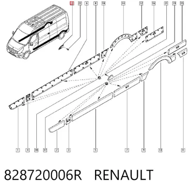 Молдинг двери задней правой верхний RENAULT 828720006R