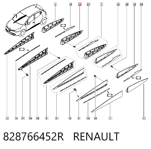 Молдинг двери задней правой 828766452R Renault (RVI)